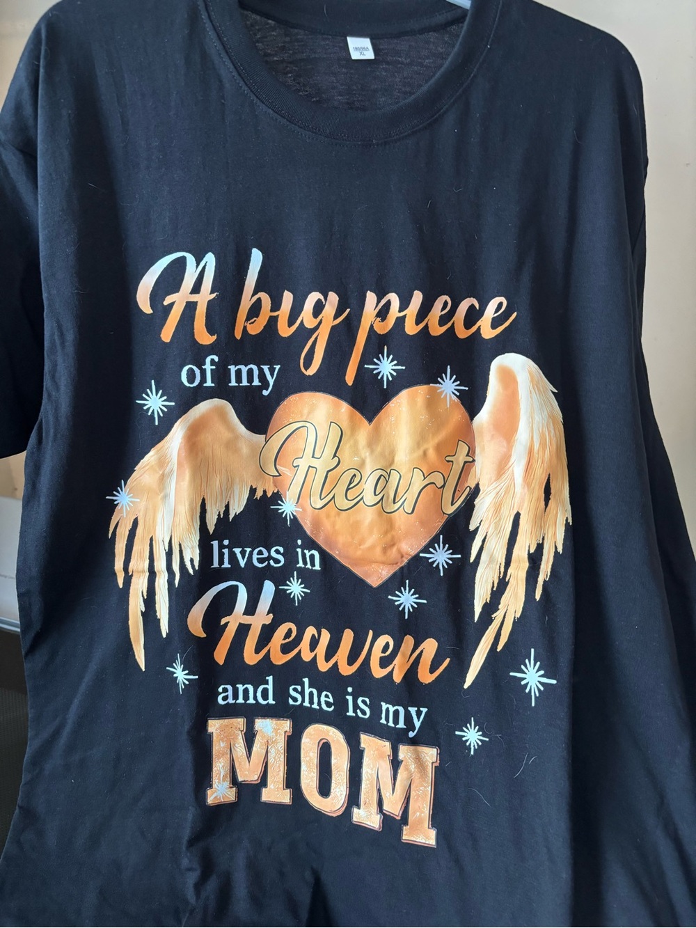 Black Graphic womens Tee with Gold Heart and Wings - Picture 2 of 4